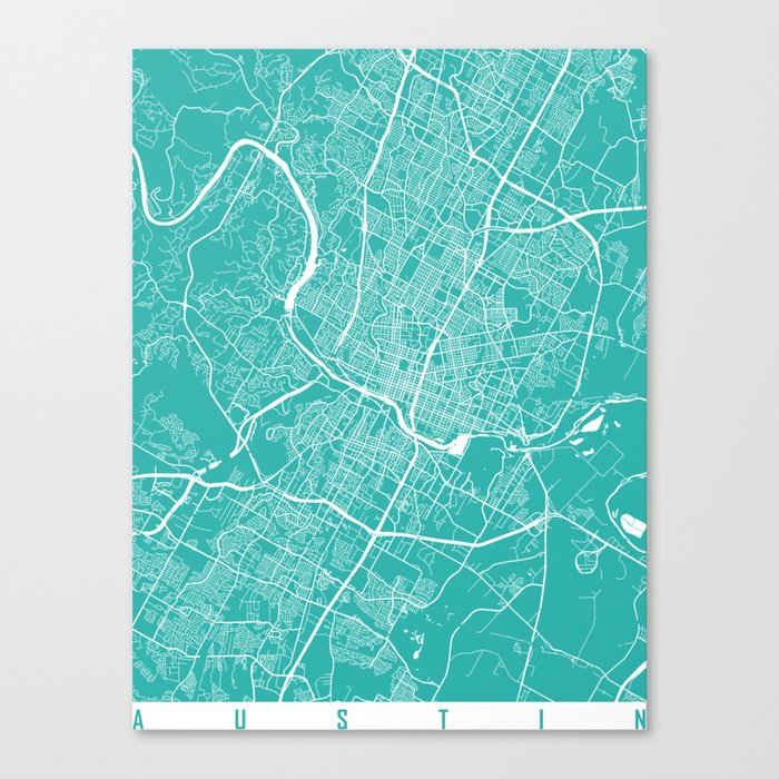 Austin map turquoise Canvas Print