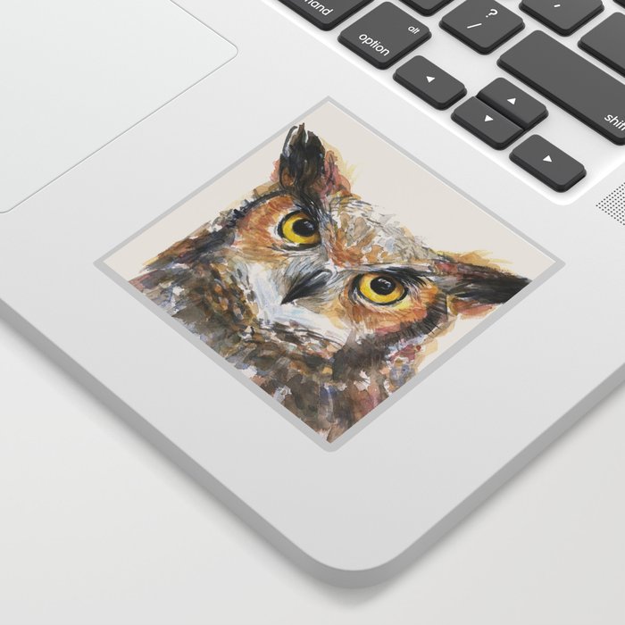 Owl Watercolor Great Horned Owl Painting Sticker