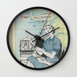 I Say Bad Words - Vintage Collage Wall Clock