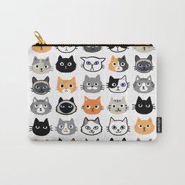 Cute Cats | Assorted Kitty Cat Faces | Fun Feline Drawings Carry-All Pouch