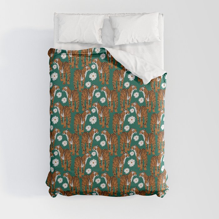 Year of the Tiger in Teal Duvet Cover