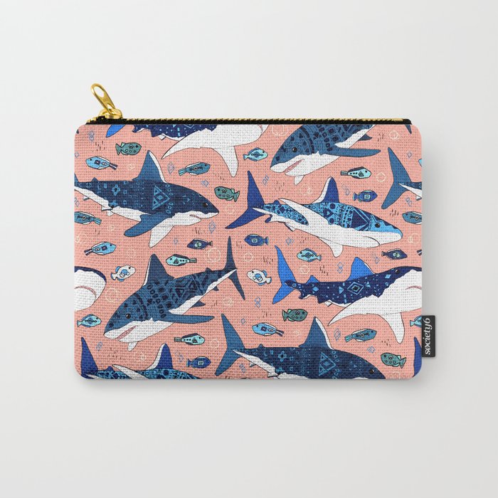 Sharks On Blush Carry-All Pouch