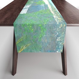 tropical beach houses impressionism painted realistic scene Table Runner