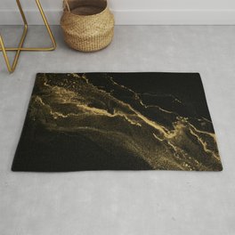 Gold on Black Marble Texture Area & Throw Rug