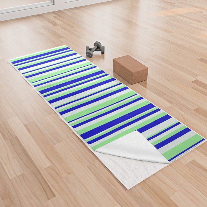 Mint Cream, Green, and Blue Colored Pattern of Stripes Yoga Towel