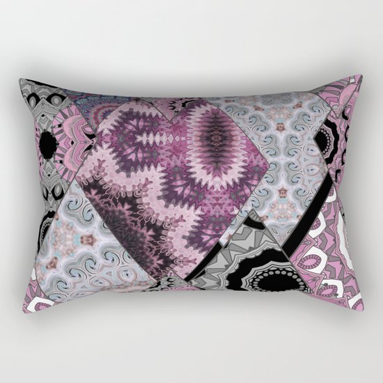 The national pattern in the patchwork . Purple soft grey and blue colours. Rectangular Pillow