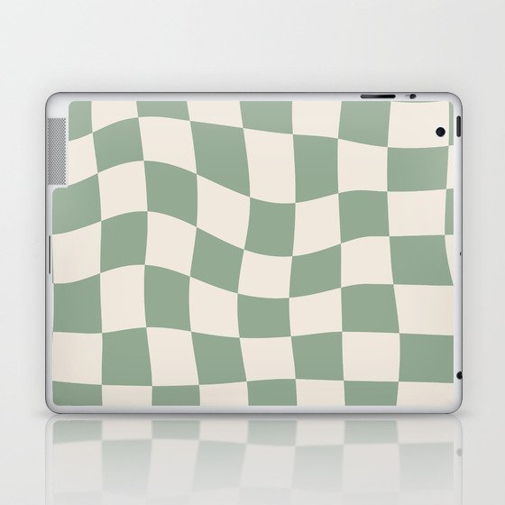 Sage Green Wavy Checkered Pattern Laptop & iPad Skin