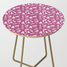Magenta And White Summer Beach Elements Pattern Side Table