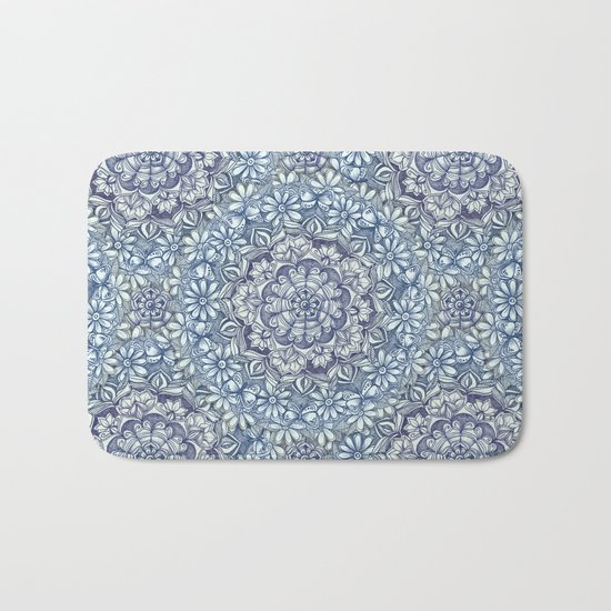 Indigo Medallion with Butterflies & Daisy Chains Bath Mat