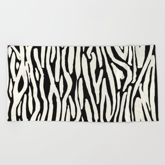 Zebra Stripes Tribal Black and Cream Beach Towel