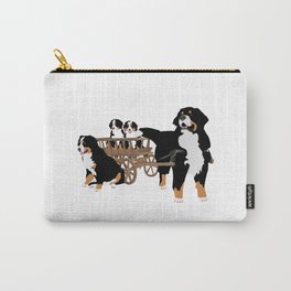 Family of Bernese Mountain Dogs with Wooden Wagon Carry-All Pouch