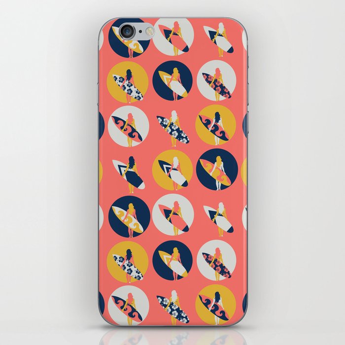 Surfer Girl Pattern Coral iPhone Skin