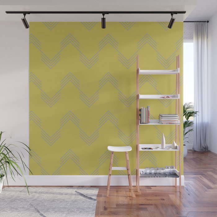 Simply Deconstructed Chevron Retro Gray on Mod Yellow Wall Mural