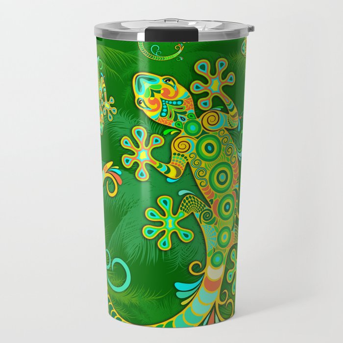 Gecko Lizard Colorful Tattoo Style Travel Mug