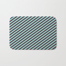 [ Thumbnail: Colorful Dark Grey, Red, Blue, Green, and Light Gray Colored Striped/Lined Pattern Bath Mat ]