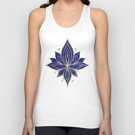 Blue Gold Lotus Damask Unisex Tank Top