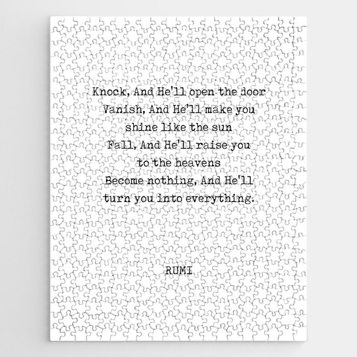 Rumi Quote 06 - Knock and He'll open the door - Typewriter Print Jigsaw Puzzle