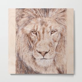 Lion Portrait - Drawing by Burning on Wood - Pyrography Art Metal Print | Animal, Mixed Media, Nature, Illustration 