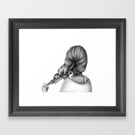 Girl Holding Hair Braid Pencil Drawing Framed Art Print