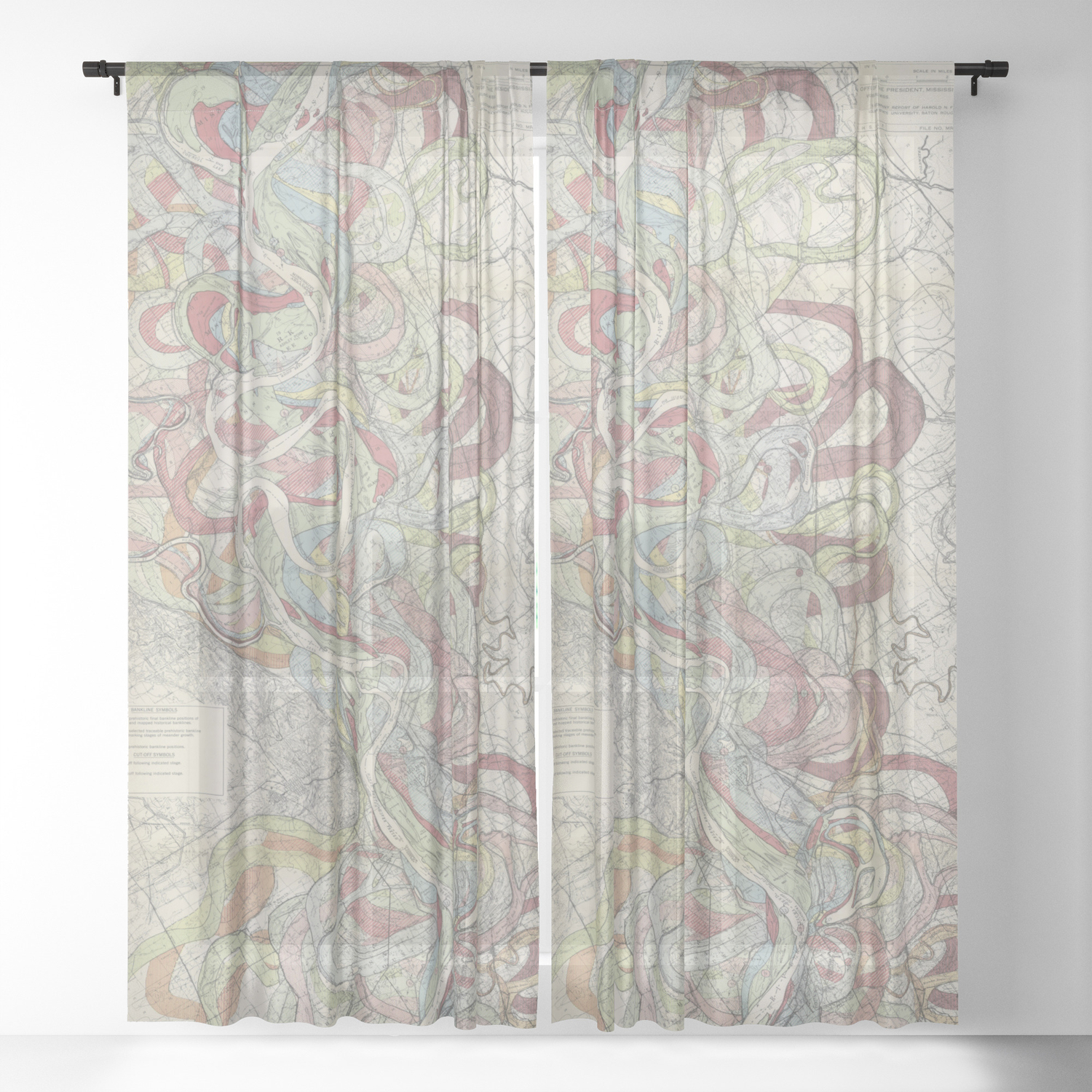 Beautiful Map Of The Lower Mississippi River Sheer Curtain By