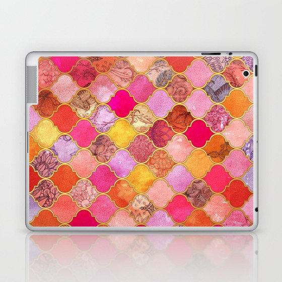 Hot Pink, Gold, Tangerine & Taupe Decorative Moroccan Tile Pattern Laptop & iPad Skin