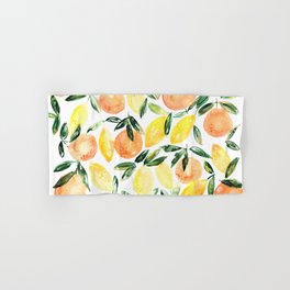 Sicilian orchard: lemons and oranges in watercolor, summer citrus Hand & Bath Towel