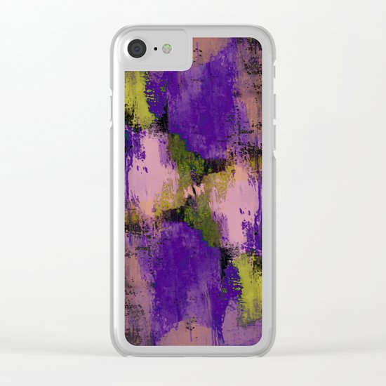 Abstract Nature - Textured, blue, yellow, pink, lilac, purple, black and orange painting Clear iPhone Case