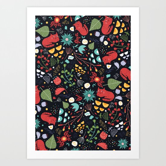 cats and flowers Art Print