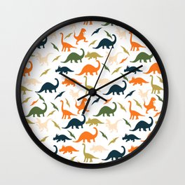 Dinos in Pastel Green and Orange Wall Clock