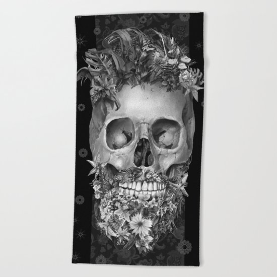 floral beard skull 3 Beach Towel