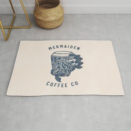 Mermaiden Coffee Co. Rug | Drawing, Linocut, Sea, Curated, Coffee, Mermaid, Ocean 