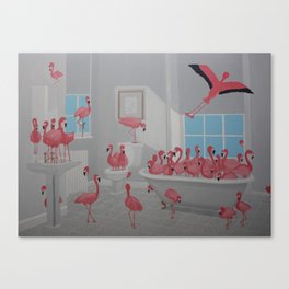 Flamingos In the Bathroom Canvas Print
