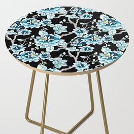 Spring Flowers Pattern Blue on Black Side Table