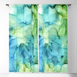 Blue Green Spring Marble Abstract Ink Painting Blackout Curtain