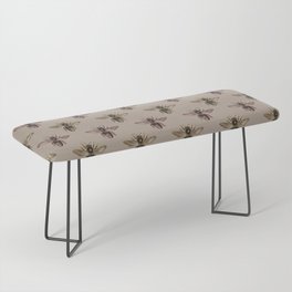 Vintage Honey Bee Pattern Taupe Bench