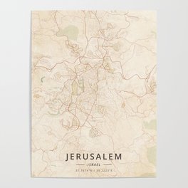 Jerusalem, Israel - Vintage Map Poster