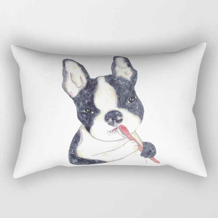 Boston terrier brushing teeth bath watercolor Rectangular Pillow