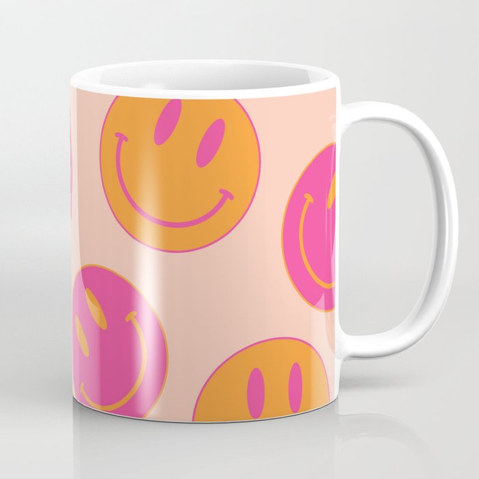 Large Pink and Orange Groovy Smiley Face Pattern - Retro Aesthetic  Coffee Mug