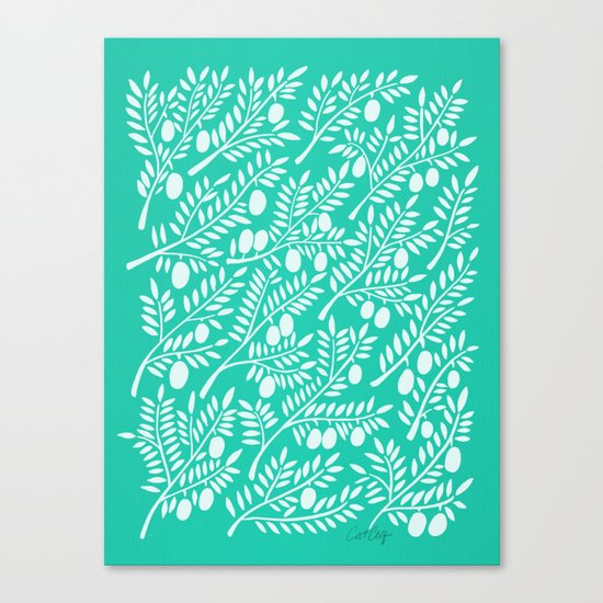 Turquoise Olive Branches Canvas Print
