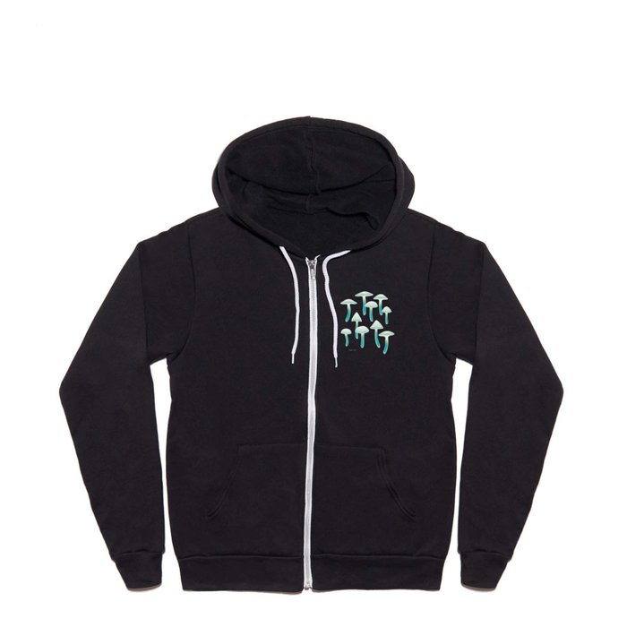 Magical Glowing Night Mushrooms Teal Full Zip Hoodie