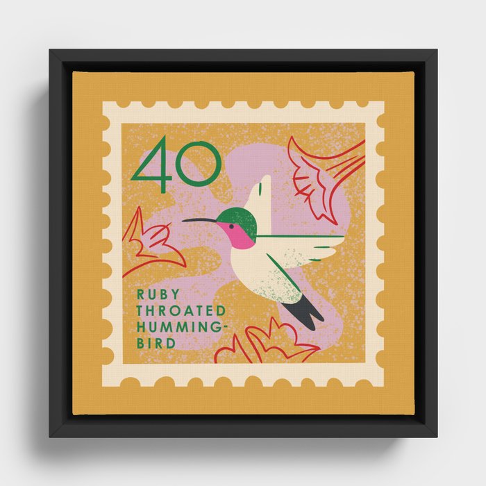 Hummingbird Postage Stamp Framed Canvas