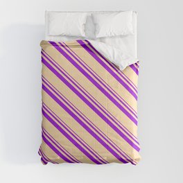[ Thumbnail: Dark Violet and Tan Colored Stripes/Lines Pattern Comforter ]