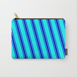[ Thumbnail: Cyan & Blue Colored Lined/Striped Pattern Carry-All Pouch ]