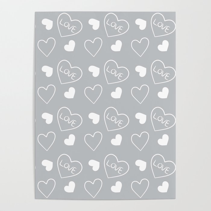 Valentines Day White Hand Drawn Hearts Poster