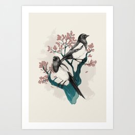 Magpies on Oak Art Print