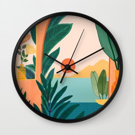 Tropical Evening Sunset Landscape Wall Clock