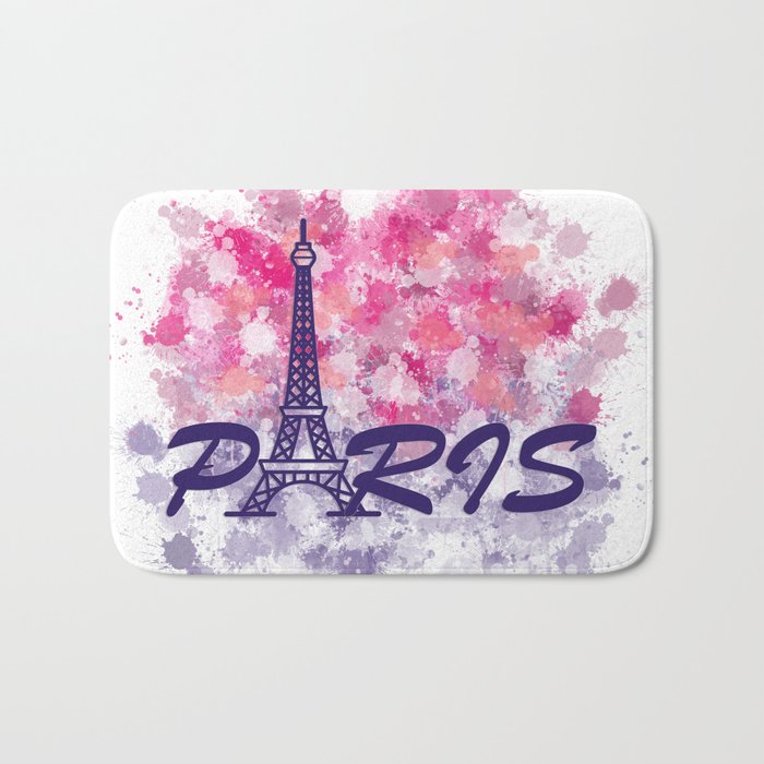 Eiffel tower landmark of France, tourist attraction in Paris watercolor doodle	 Bath Mat