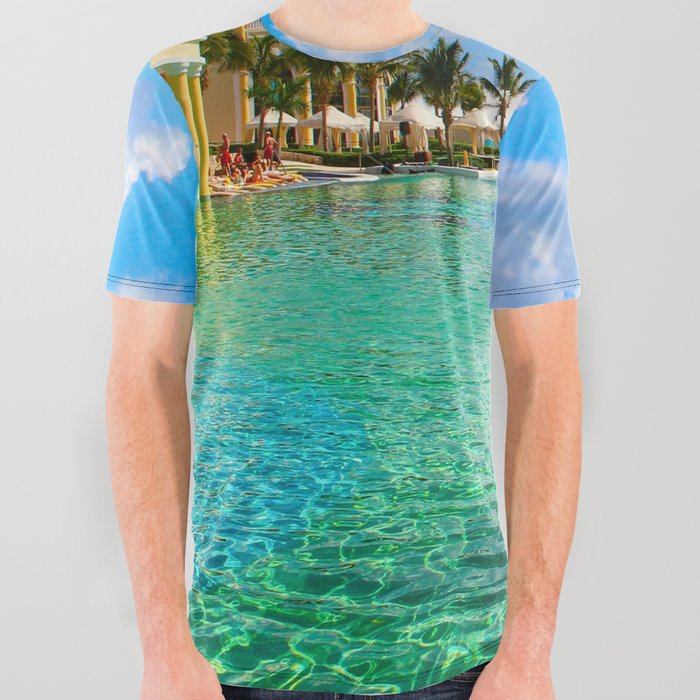 Mexico Photography - Beautiful Pool Under The Blue Cloudy Sky All Over Graphic Tee