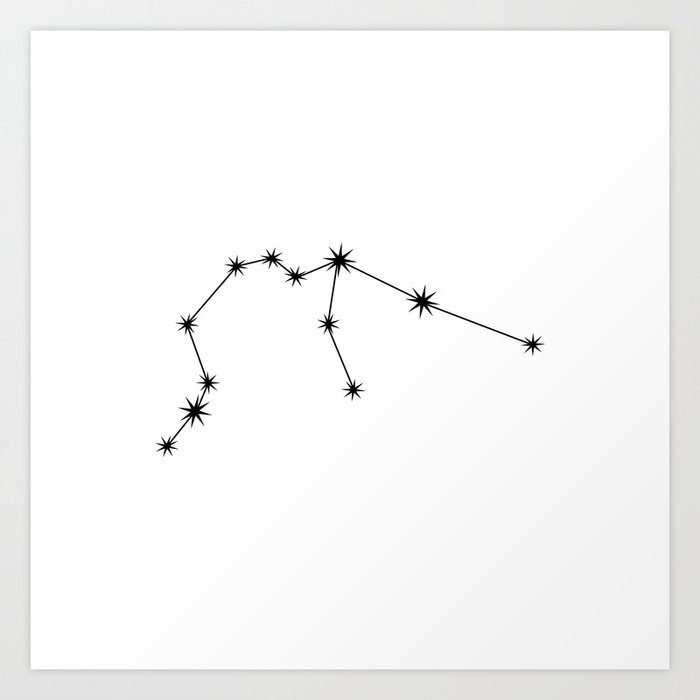 AQUARIUS White & Black – Zodiac Astrology Star Constellation Art Print