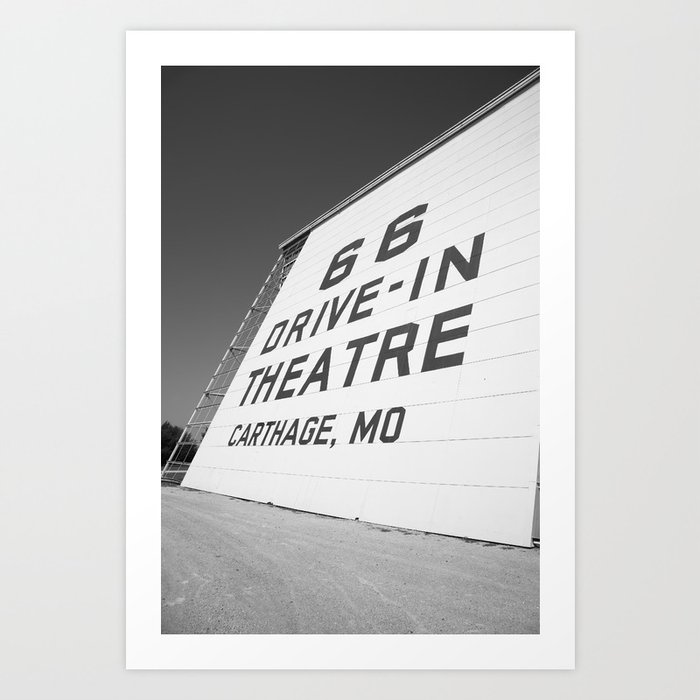 Route 66 - Drive-In Theatre 2010 BW Art Print